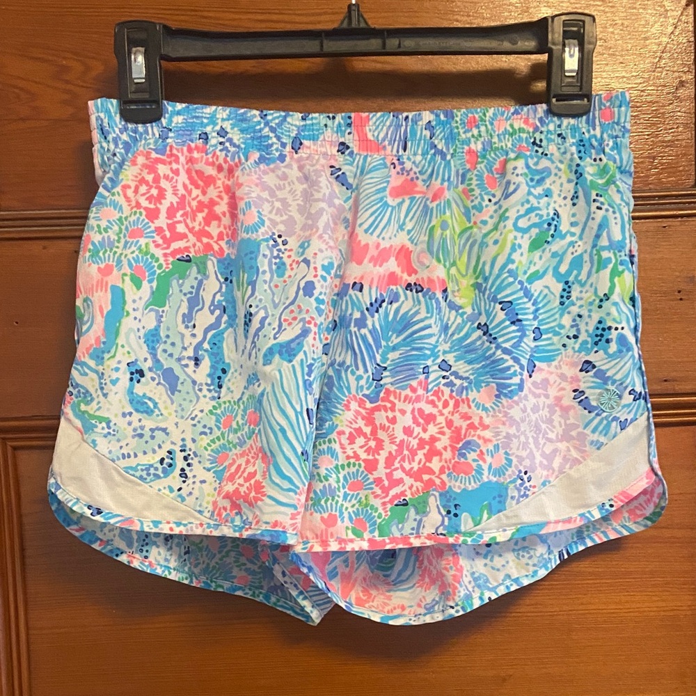 Lilly Pulitzer Vibrant Coral and Blue Athletic Shorts